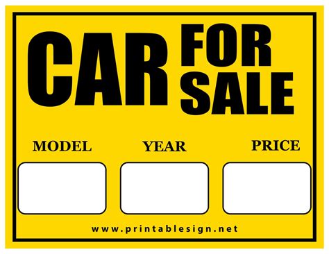 Car For Sale Sign Printable